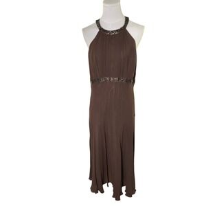 Glam Beaded Halter‎ Maxi Gown Silk Brown Formal Evening Jones New York 14